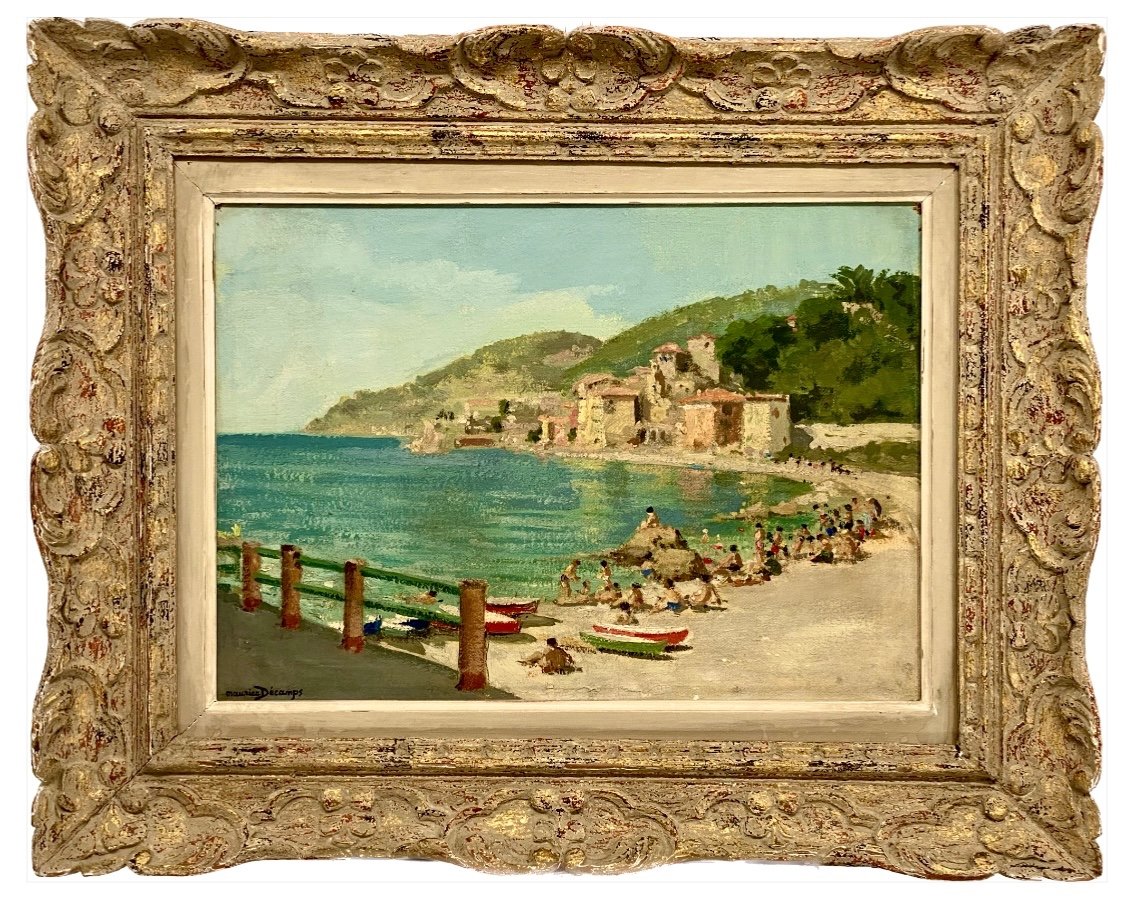 Plage Animée à Collioure - Huile Sur Toile Par Maurice Alfred Descamps (1892-19-photo-3