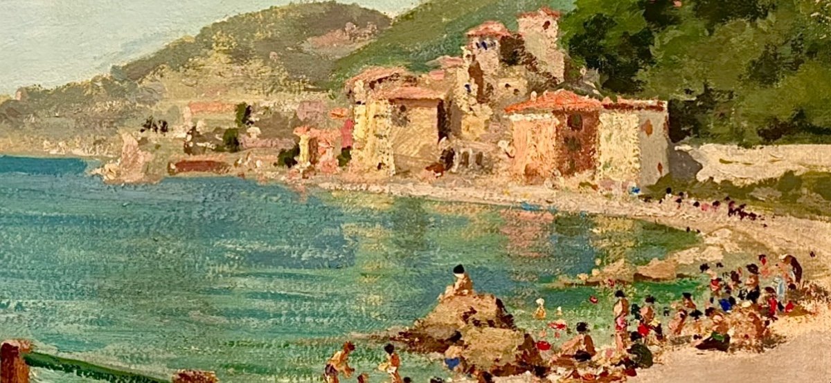 Plage Animée à Collioure - Huile Sur Toile Par Maurice Alfred Descamps (1892-19-photo-4