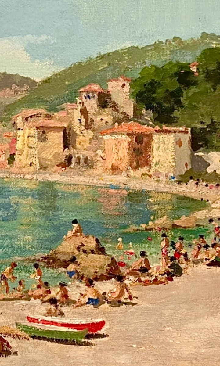 Plage Animée à Collioure - Huile Sur Toile Par Maurice Alfred Descamps (1892-19-photo-4