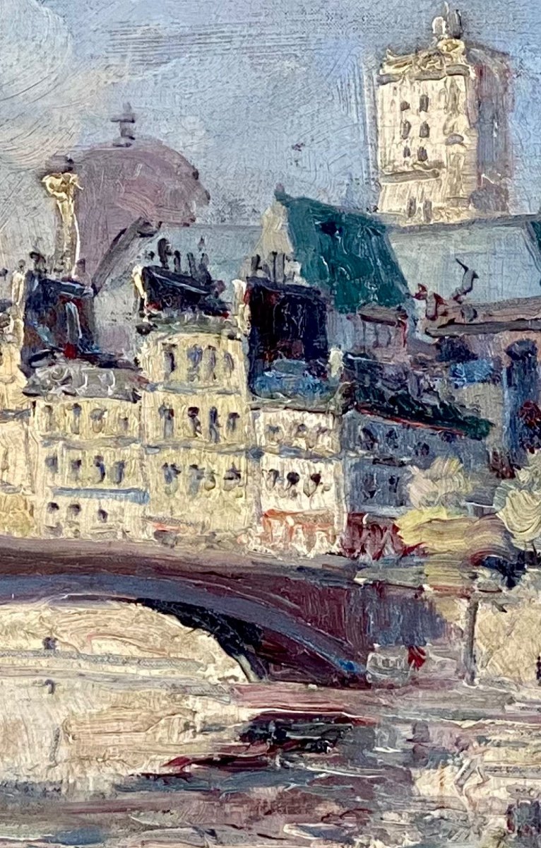 Frank Will ( 1900 - 1951) Huile Sur Toile Signée - Paris La Seine  Et Les Bateaux Lavoir -photo-4