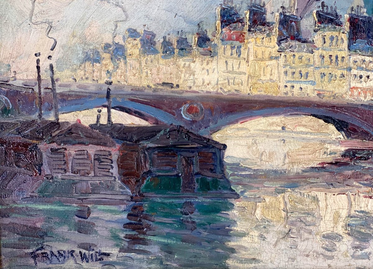 Frank Will ( 1900 - 1951) Huile Sur Toile Signée - Paris La Seine  Et Les Bateaux Lavoir -photo-5