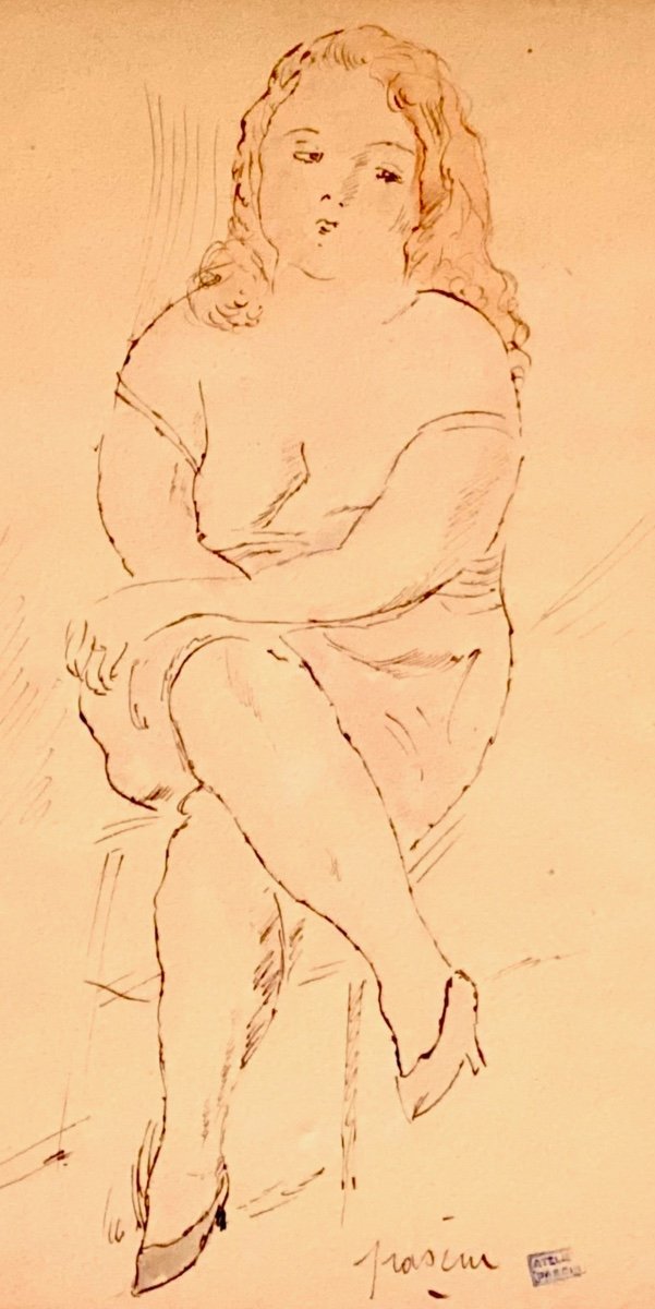 Jules Pascin (1885 - 1930) Jeune Femme Assise, Aquarelle Originale Signée. 