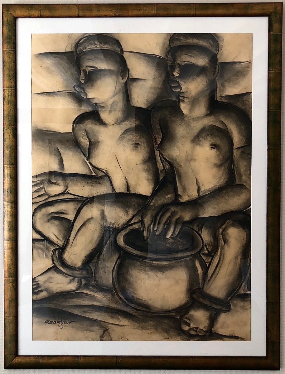 Auguste Mambour - Spectacular Charcoal Dated 1923 -photo-2