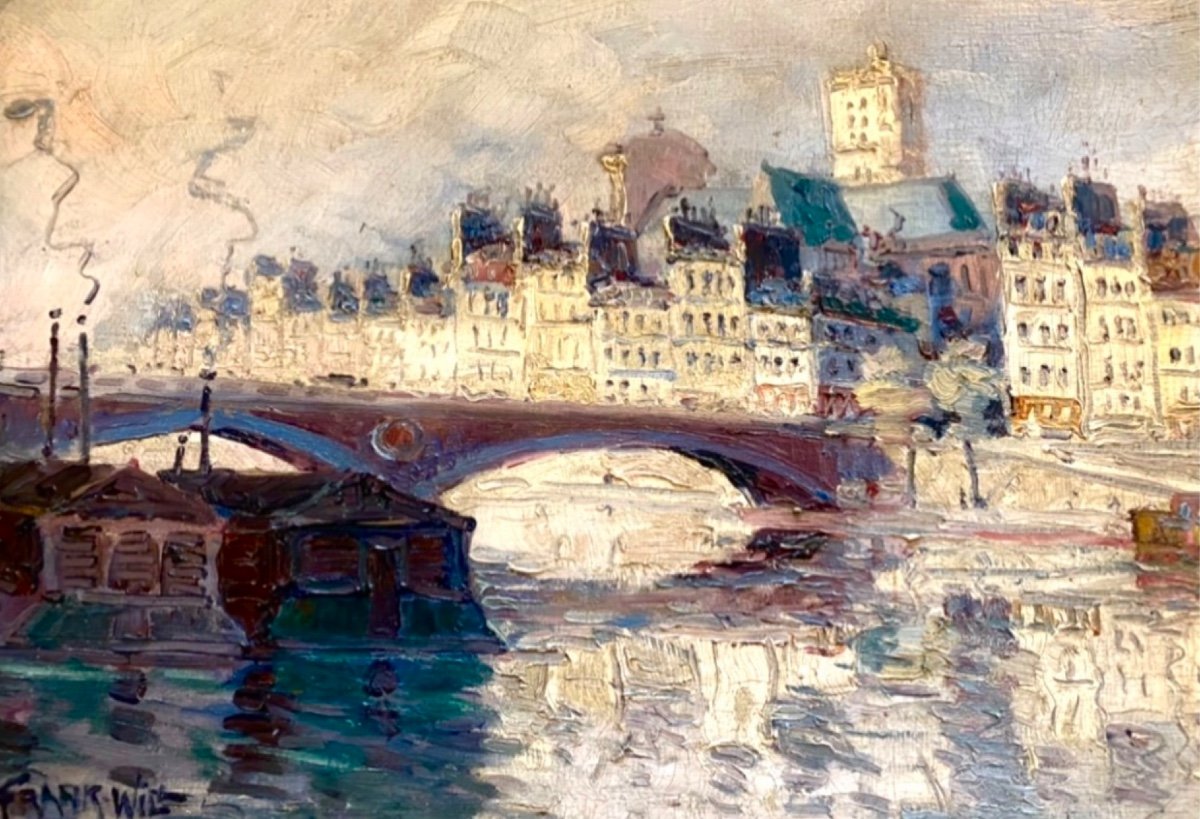 Frank Will ( 1900 - 1951) Huile Sur Toile Signée - Paris La Seine Et Les Bateaux Lavoir  (c1920-photo-2