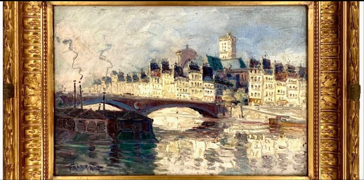 Frank Will ( 1900 - 1951) Huile Sur Toile Signée - Paris La Seine Et Les Bateaux Lavoir  (c1920-photo-3