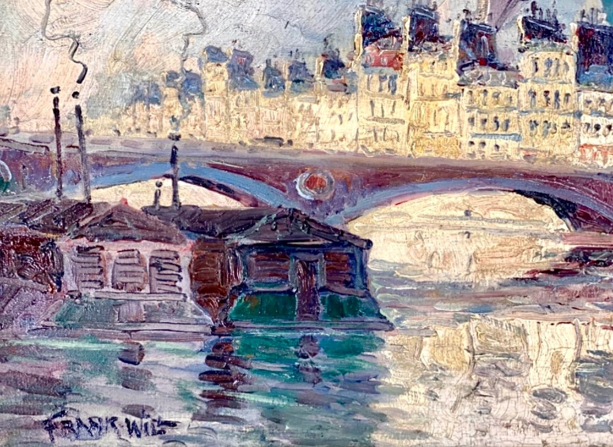 Frank Will ( 1900 - 1951) Huile Sur Toile Signée - Paris La Seine Et Les Bateaux Lavoir  (c1920-photo-4