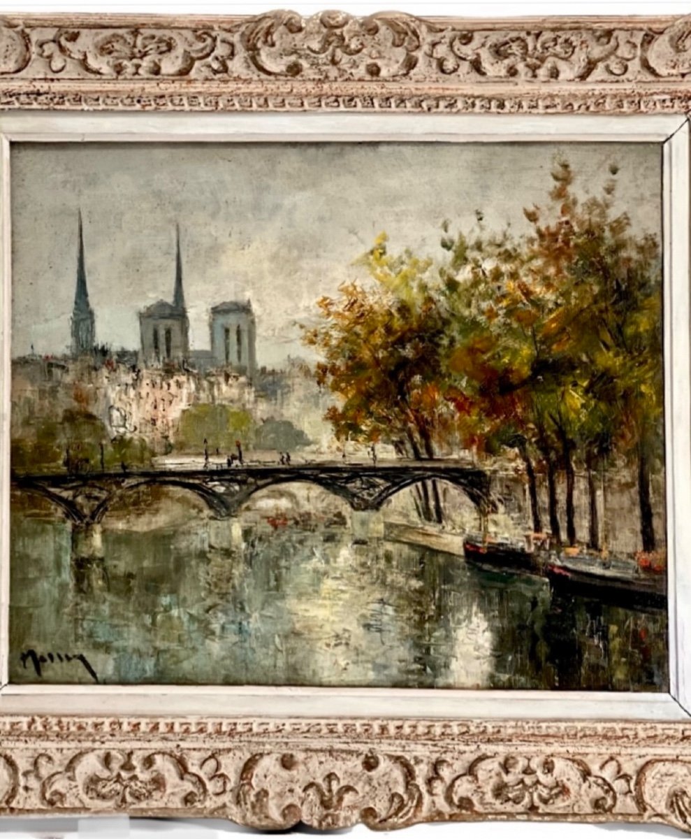 Nôtre-dame Et Le Pont Des Arts - Antoine Blanchard - Huile Sur Toile Signée -photo-3