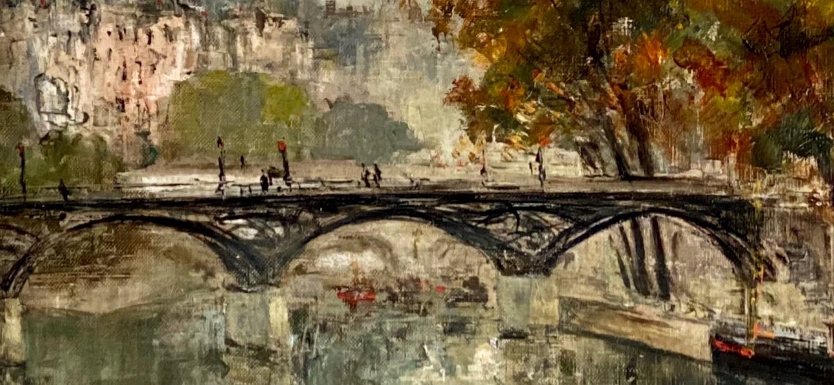 Nôtre-dame Et Le Pont Des Arts - Antoine Blanchard - Huile Sur Toile Signée -photo-4