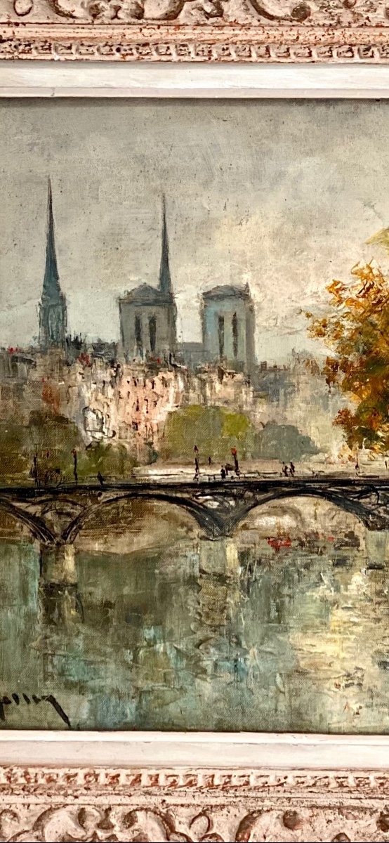 Nôtre-dame Et Le Pont Des Arts - Antoine Blanchard - Huile Sur Toile Signée -photo-1