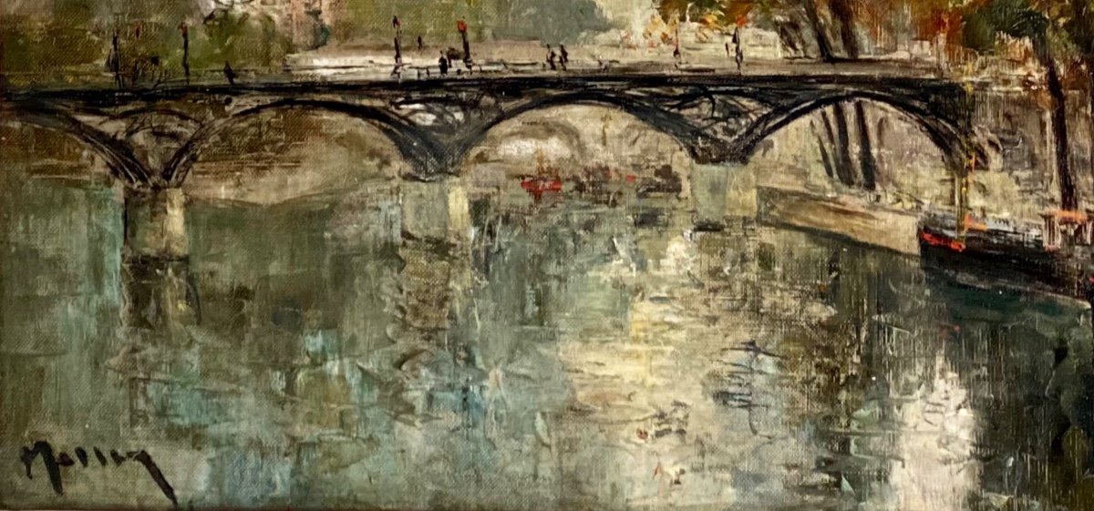 Nôtre-dame Et Le Pont Des Arts - Antoine Blanchard - Huile Sur Toile Signée -photo-2