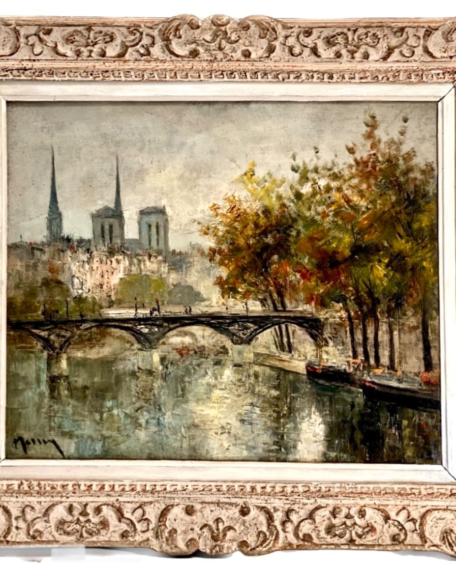 Nôtre-dame Et Le Pont Des Arts - Antoine Blanchard - Huile Sur Toile Signée -photo-4