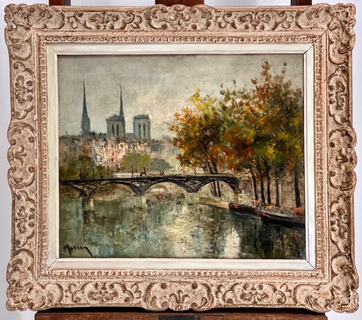 Nôtre-dame Et Le Pont Des Arts - Antoine Blanchard - Huile Sur Toile Signée -photo-6