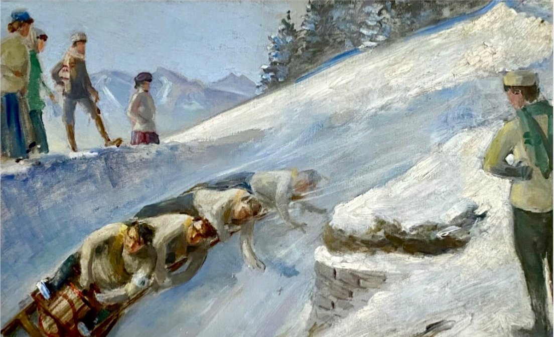 Henri De Nolhac (1884 - 1948)  La Course De Bobsleigh 1916 -photo-3