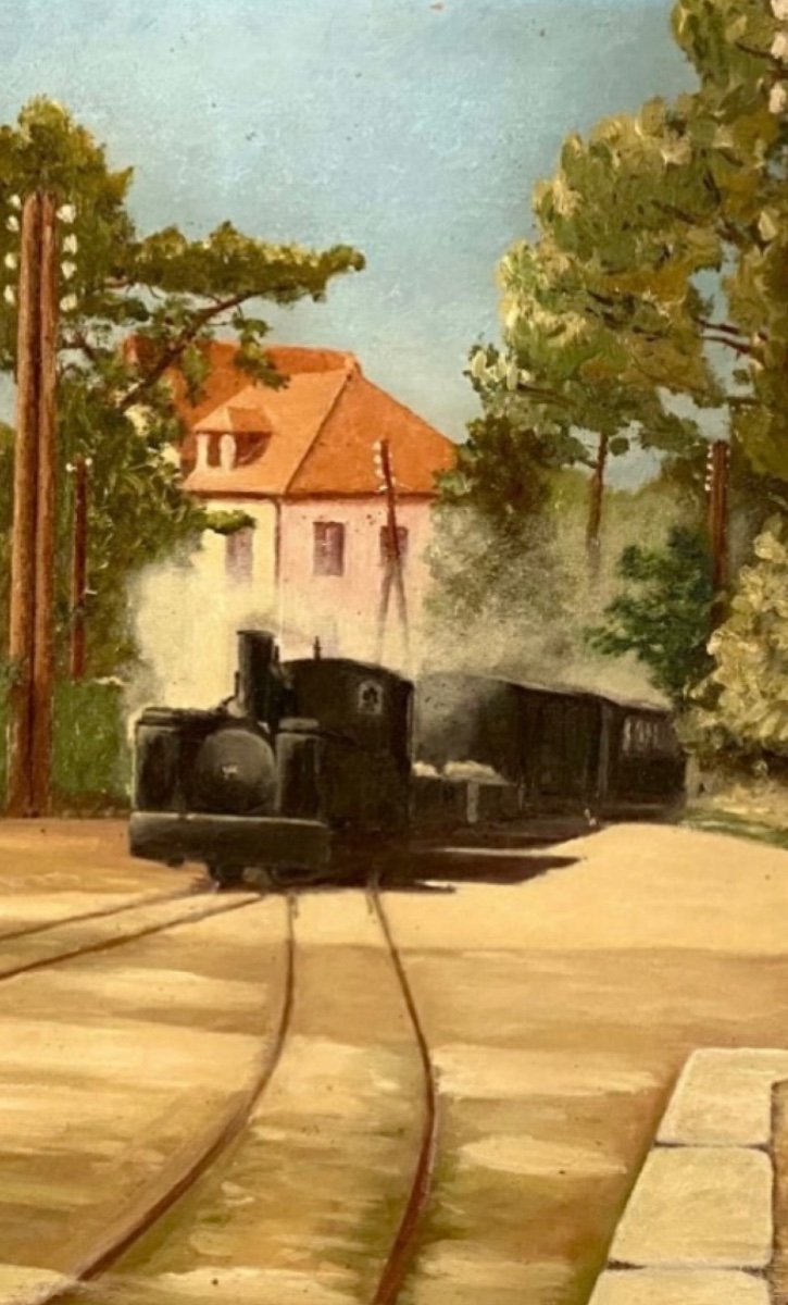 Jane Catherine Lauer, Le Train à Vapeur.  Huile Sur Toile Signée En Bas à Droite-photo-3