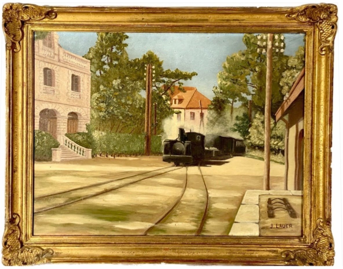 Jane Catherine Lauer, Le Train à Vapeur.  Huile Sur Toile Signée En Bas à Droite-photo-1