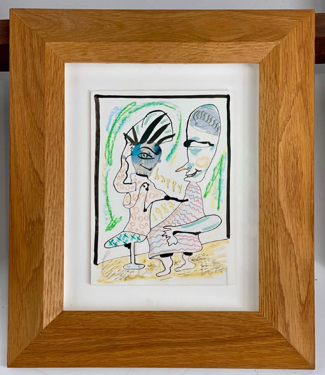 Lucebert (1924 - 1994) « happy »  Dessin Original Signé 