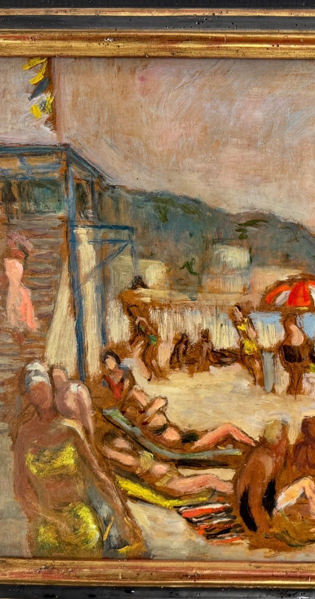 Carlos - Reymond (1884 - 1970) Beach Scene In Normandy Circa 1924-photo-2