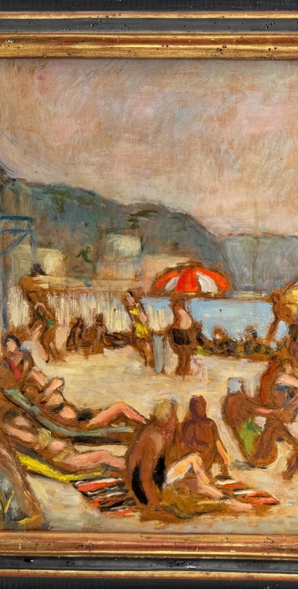 Carlos - Reymond (1884 - 1970) Beach Scene In Normandy Circa 1924-photo-3