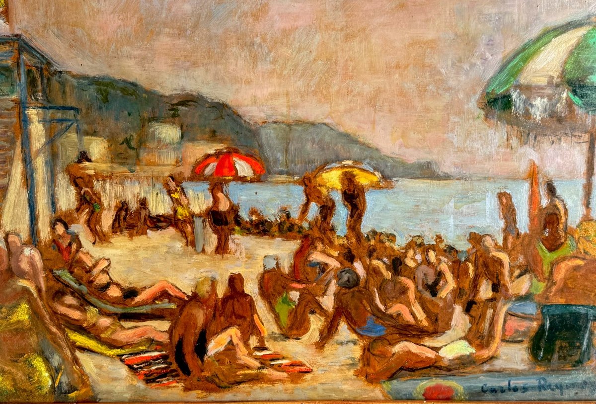 Carlos - Reymond (1884 - 1970) Beach Scene In Normandy Circa 1924-photo-1