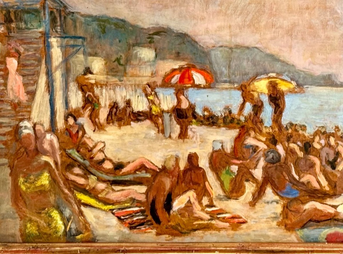 Carlos - Reymond (1884 - 1970) Beach Scene In Normandy Circa 1924-photo-2