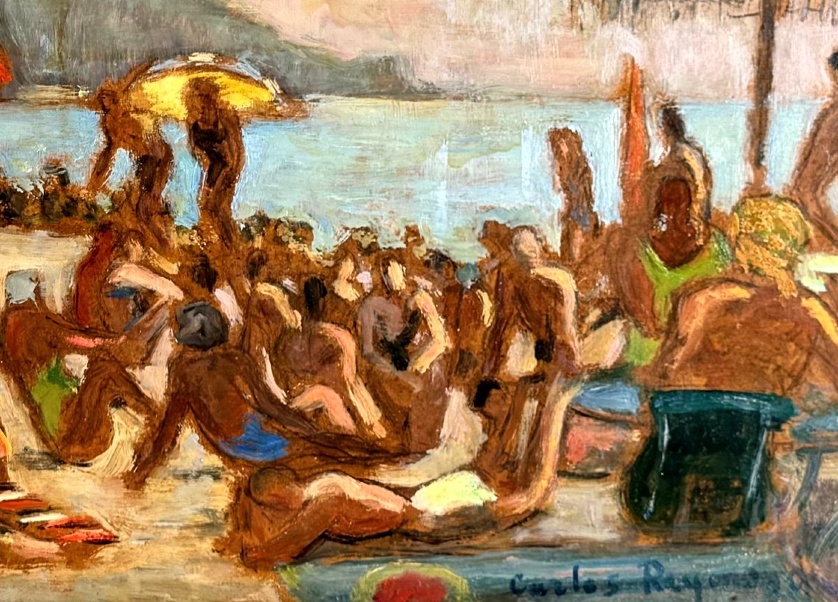 Carlos - Reymond (1884 - 1970) Beach Scene In Normandy Circa 1924-photo-3