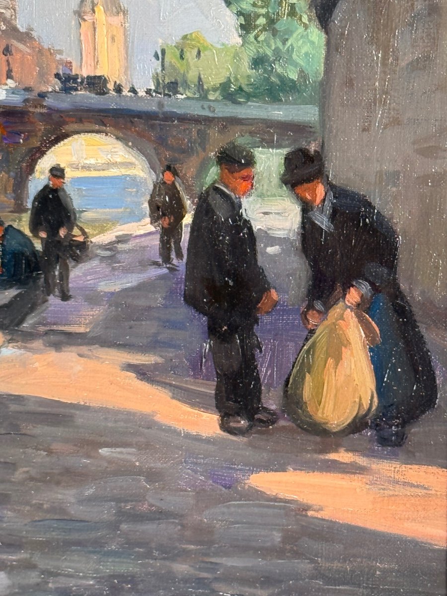 Henri Barnoin (1882 – 1940 – Paris) Paris The Seine At The Pont Neuf - Oil On Canvas Signed -photo-4