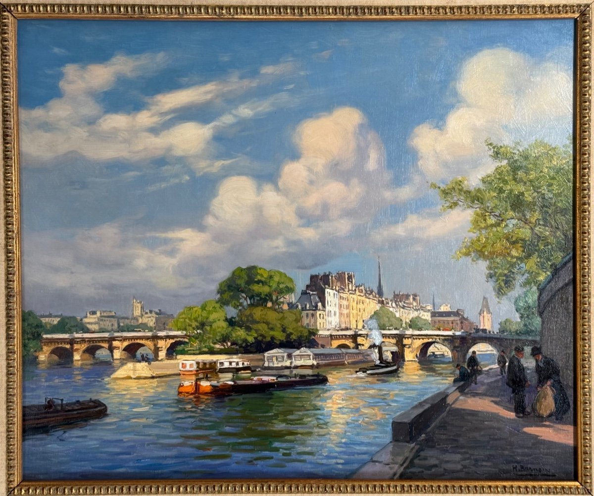 Henri Barnoin (1882 – 1940 – Paris) Paris The Seine At The Pont Neuf - Oil On Canvas Signed -photo-8