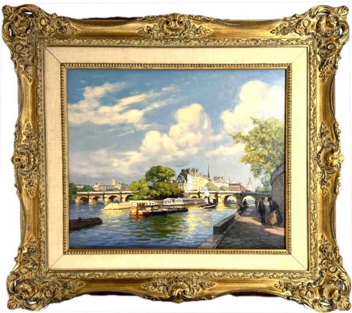 Henri Barnoin (1882 – 1940 – Paris) Paris The Seine At The Pont Neuf - Oil On Canvas Signed 