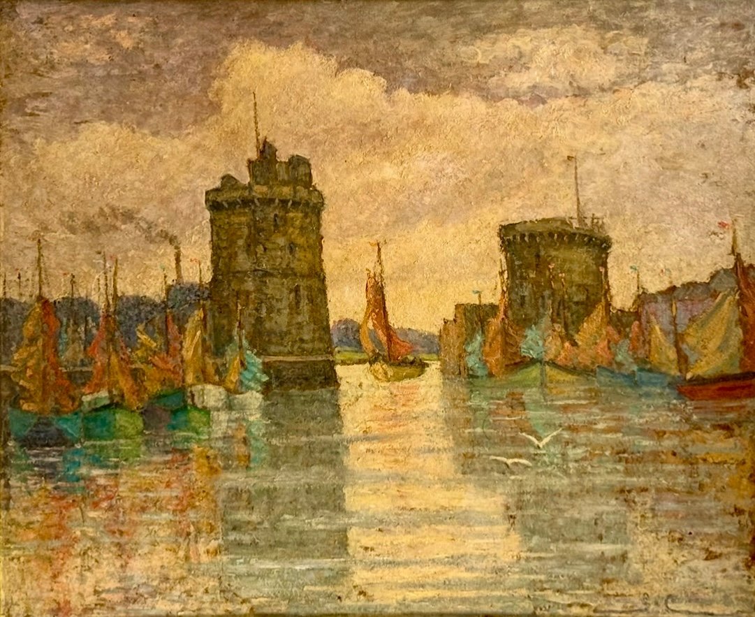 Le Port De La Rochelle - Grande Huile Sur Panneau Monogrammé 1ere Partie Du XXeme Siècle 