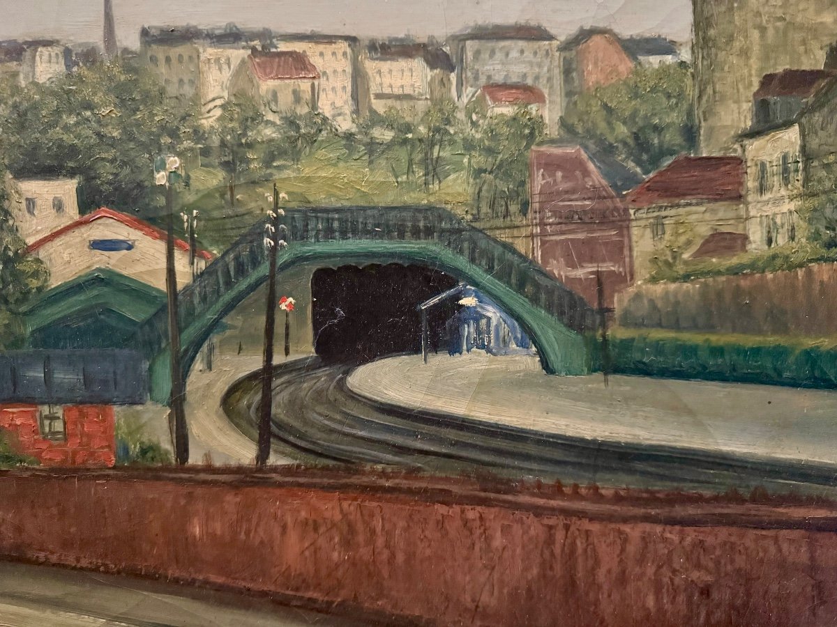 Paris , La Gare Du Ménilmontant - Huile Sur Toile Signée Vers 1930 -photo-2