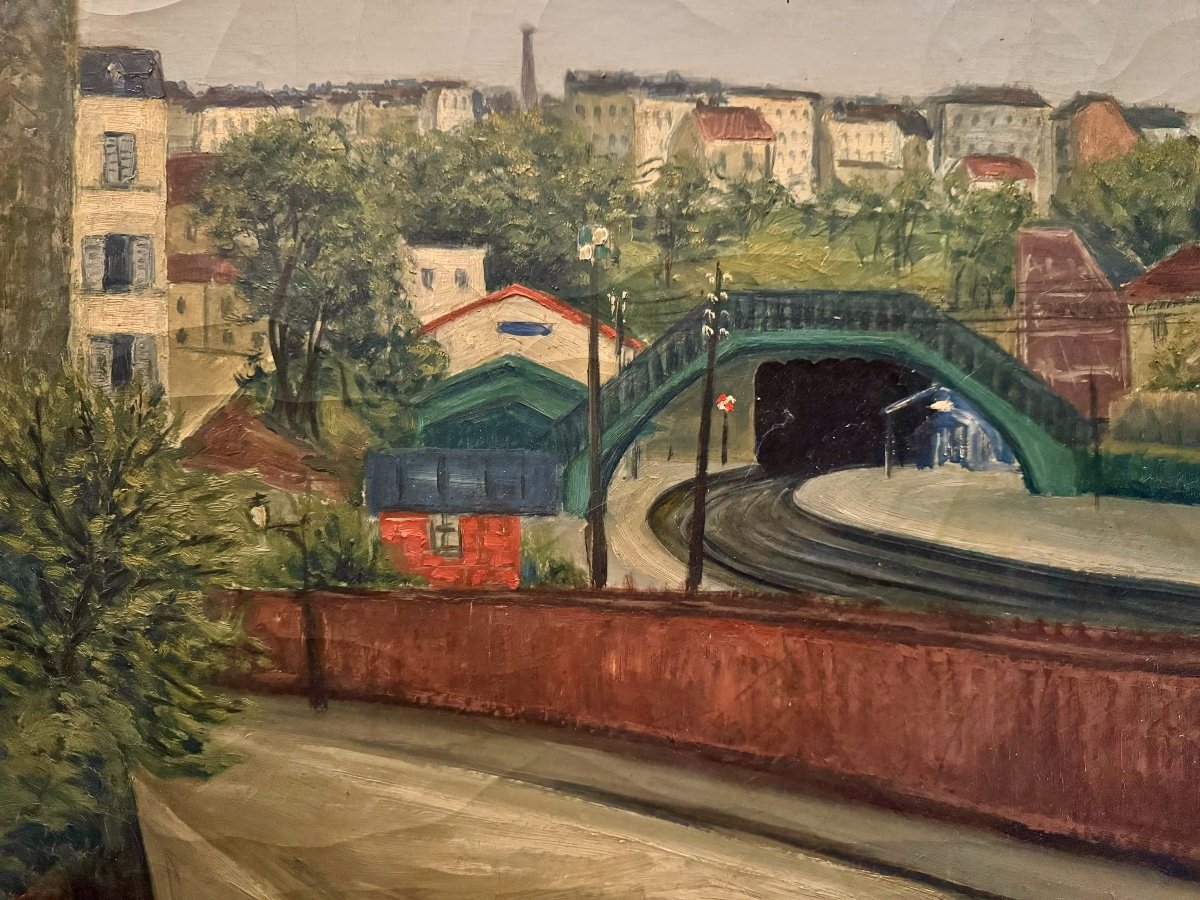 Paris , La Gare Du Ménilmontant - Huile Sur Toile Signée Vers 1930 -photo-2