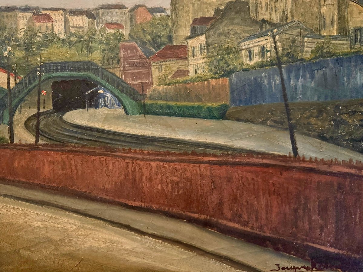 Paris , La Gare Du Ménilmontant - Huile Sur Toile Signée Vers 1930 -photo-4