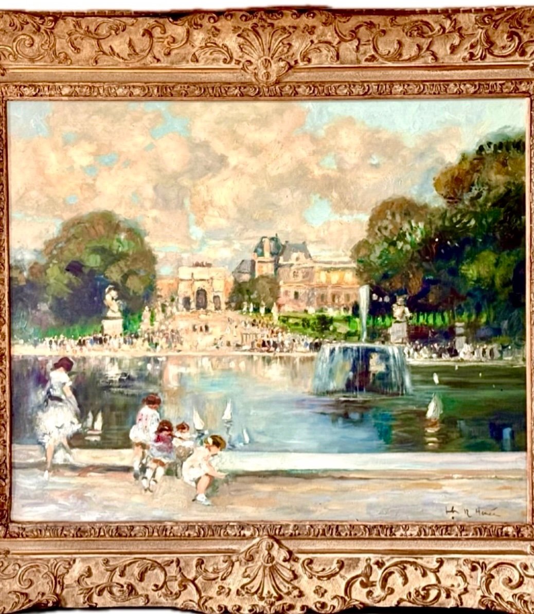 Jules René Hervé (1887 - 1981) Le Jardin Des Tuileries à Paris. huile Sur Toile Signée -photo-3