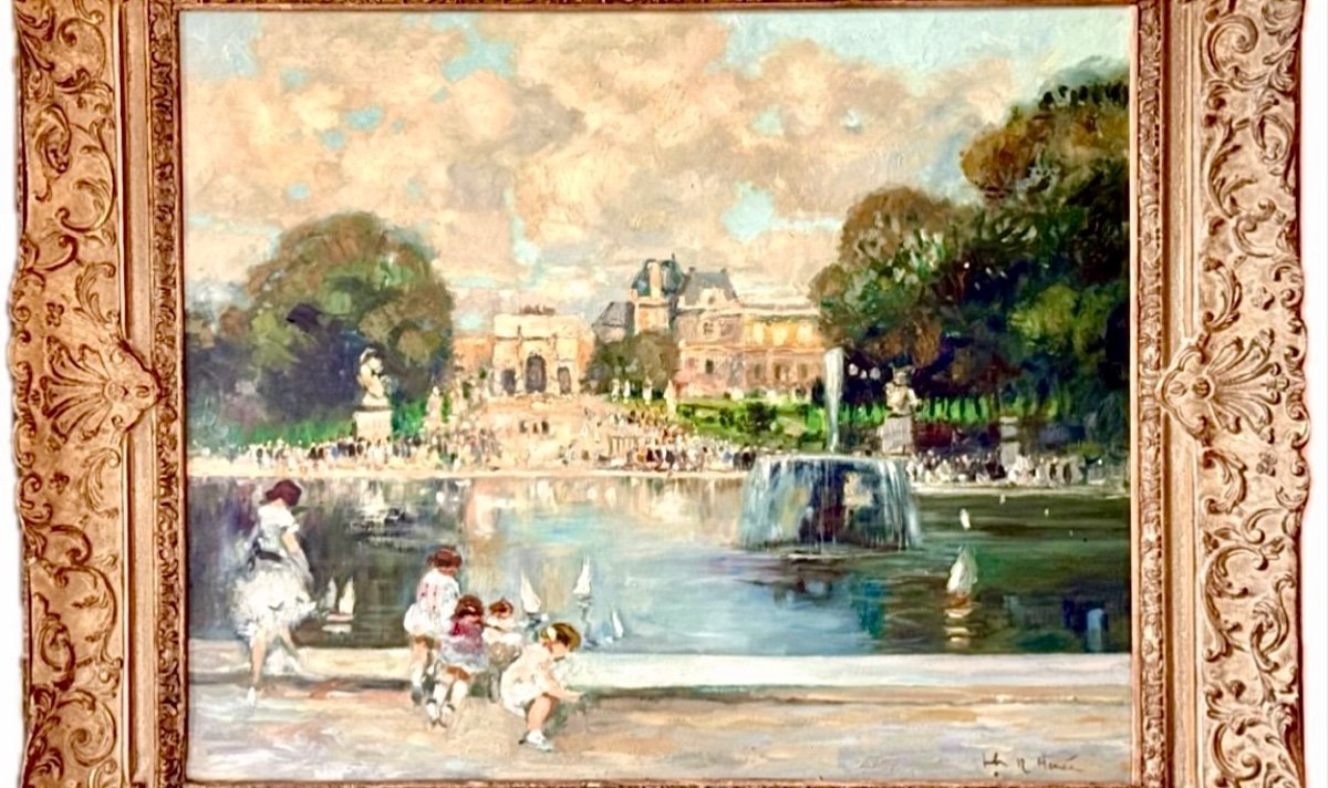 Jules René Hervé (1887 - 1981) Le Jardin Des Tuileries à Paris. huile Sur Toile Signée -photo-2