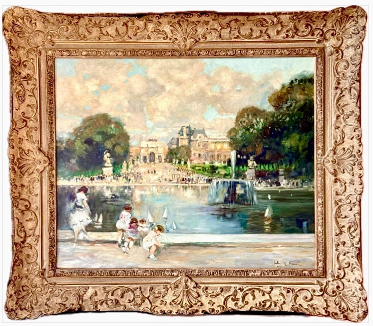 Jules René Hervé (1887 - 1981) Le Jardin Des Tuileries à Paris. huile Sur Toile Signée -photo-5