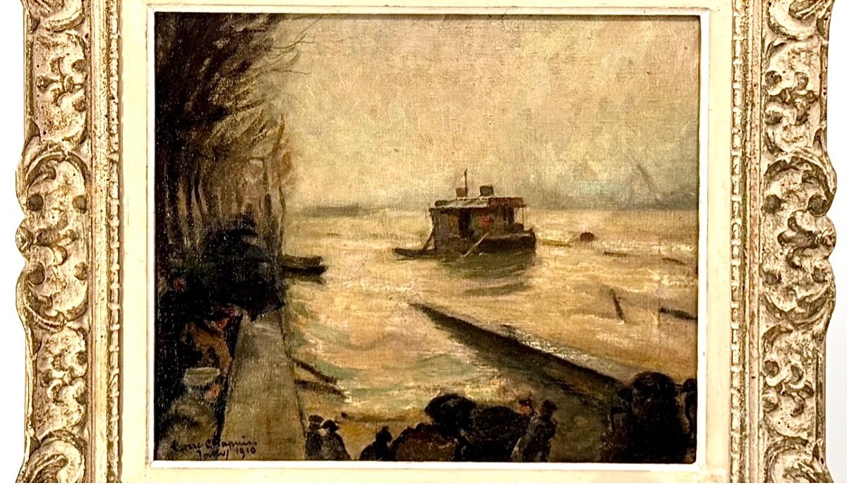 Pierre Marie Alfred Chapuis ( 1863 - 1942) Les Inondations à Paris En 1910 Huile Sur Toile Sign-photo-4