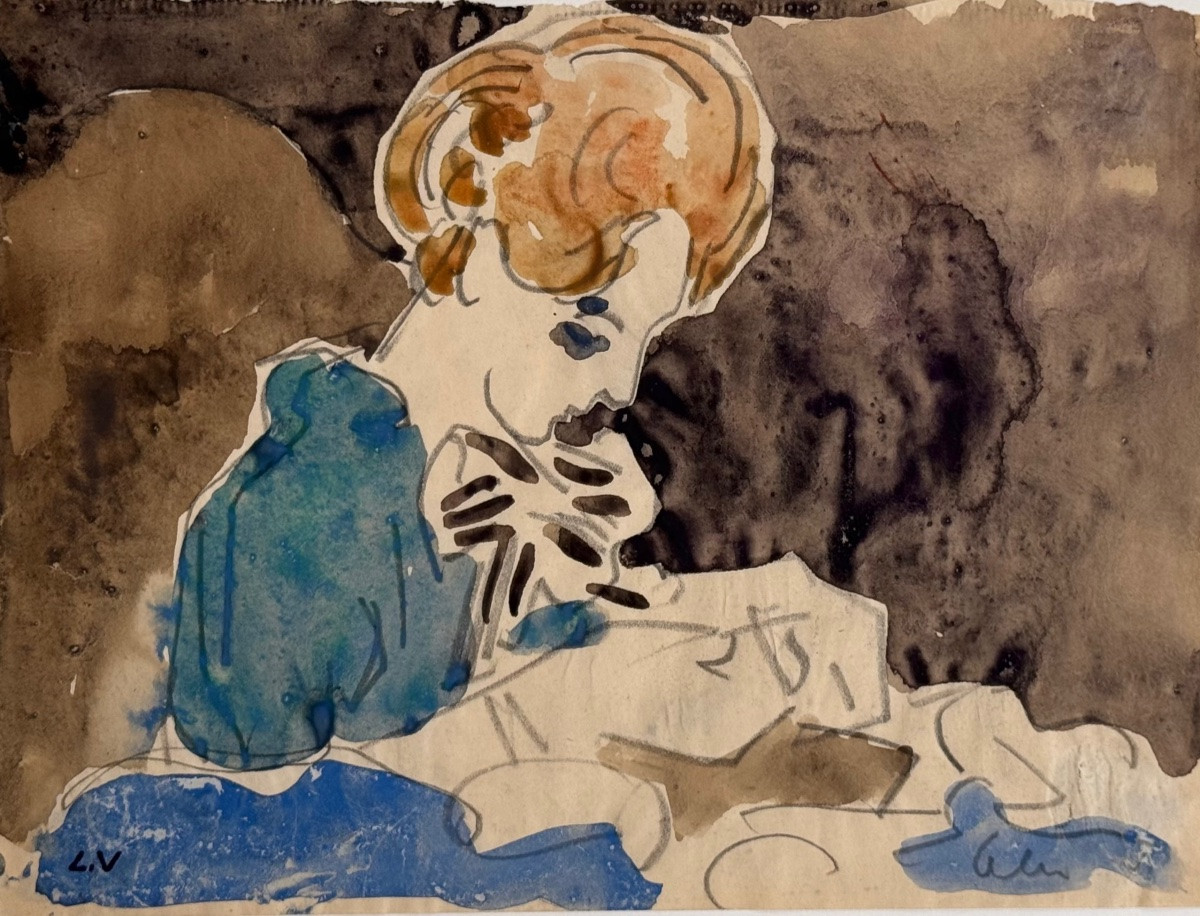 Louis Valtat (1869 -1952) - Femme à L’ouvrage (c 1925/1928) - Aquarelle Originale -photo-2