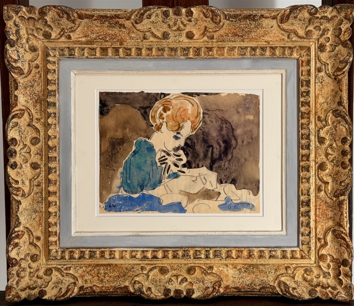 Louis Valtat (1869 -1952) - Femme à L’ouvrage (c 1925/1928) - Aquarelle Originale -photo-1