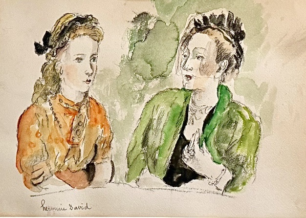 Hermine David (1886-1970) Two Elegant Women - Signed Watercolor -photo-2