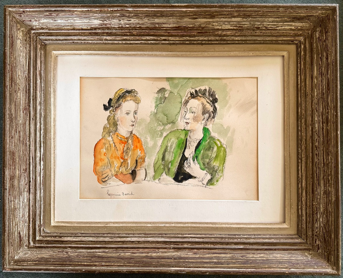 Hermine David (1886-1970) Two Elegant Women - Signed Watercolor 