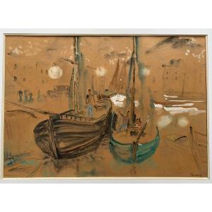 Georges Gaudion (1885-1942) Boats In Port Signed 