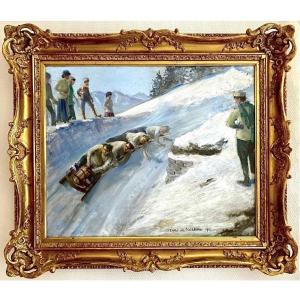 Henri De Nolhac (1884 - 1948)  La Course De Bobsleigh 1916 