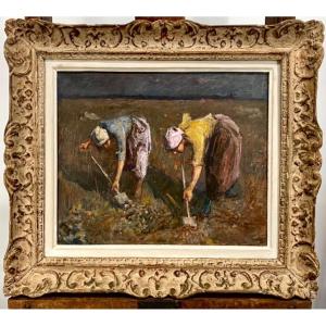 Pierre Célestin Billet (1836 - 1922): Field Work - Oil On Canvas Signed 