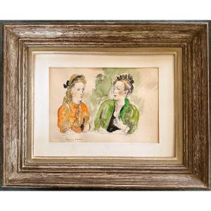 Hermine David (1886-1970) Deux élégantes - Aquarelle Signée 