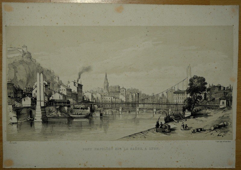 Lot de 4 "Ponts de LYON" lithos d' A de COURVILLE vers 1850/60-photo-2