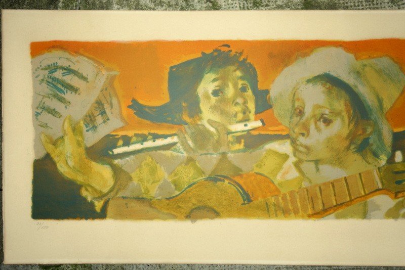 "the Musicians" Large Lithograph By Lucien Fontanarosa-photo-2