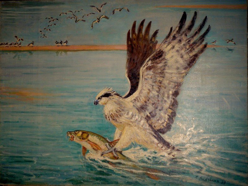 "osprey" Large Painting By Alfred Andrieux 1939