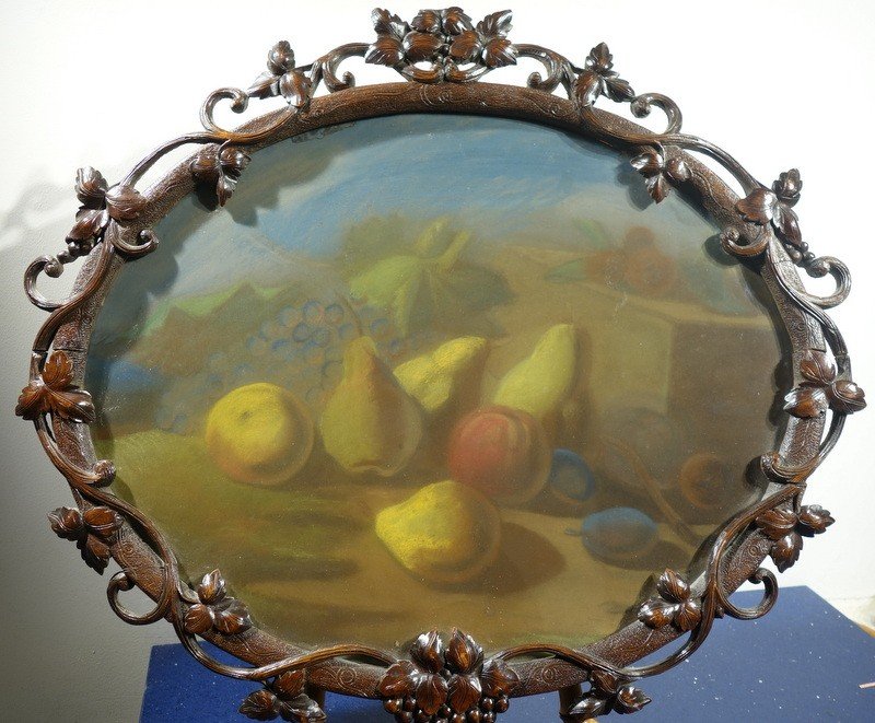 "FRUITS d'AUTOMNE" Pastel et Cadre FORET NOIRE vers 1880/1900