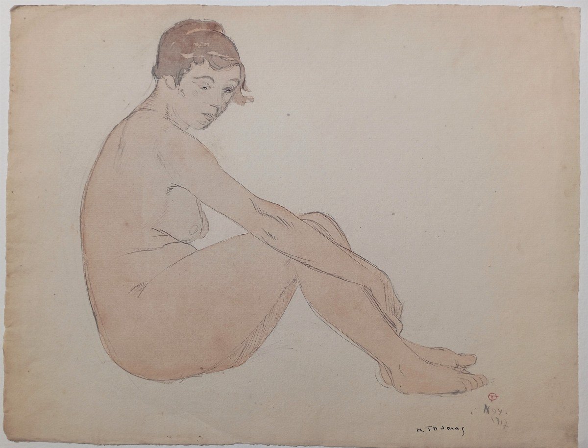 "FEMME NUE ASSISE" par A.H.THOMAS ....1917