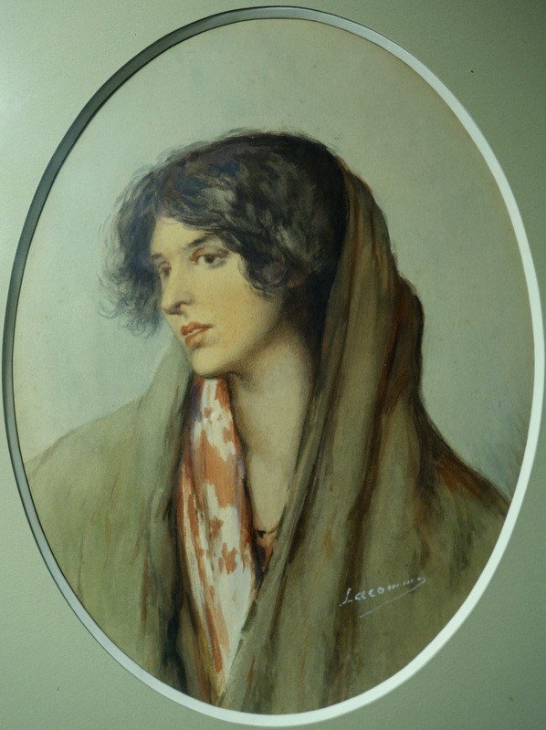 "young Woman" Watercolor By Lacomme Late 19th Century-photo-1